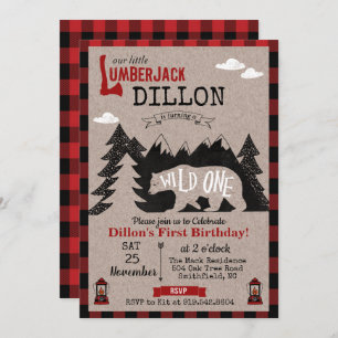 Wild One Lumberjack First 1st Birthday Invitation