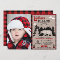Wild One Lumberjack First 1st Birthday Invitation
