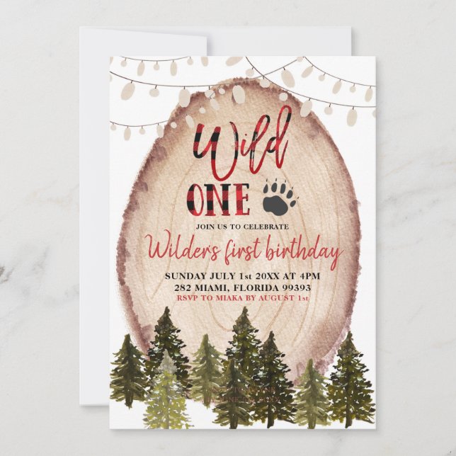 Wild One Lumberjack First Birthday Invitation (Front)