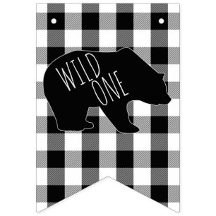 Wild One Lumberjack Plaid Bear 1st Birthday Party Bunting