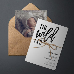 Wild One Modern Photo 1st Birthday Invitation