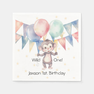 Wild One Monkey and Balloons 1st. Birthday Party Napkin