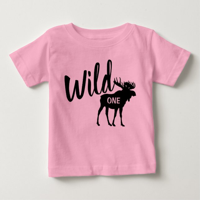 Wild One Moose 1st Birthday Party Baby T-Shirt (Front)