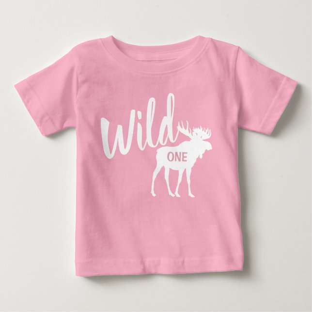 Wild One Moose 1st Birthday Party Baby T-Shirt (Front)