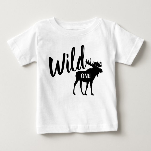 Wild One Moose 1st Birthday Party Baby T-Shirt (Front)