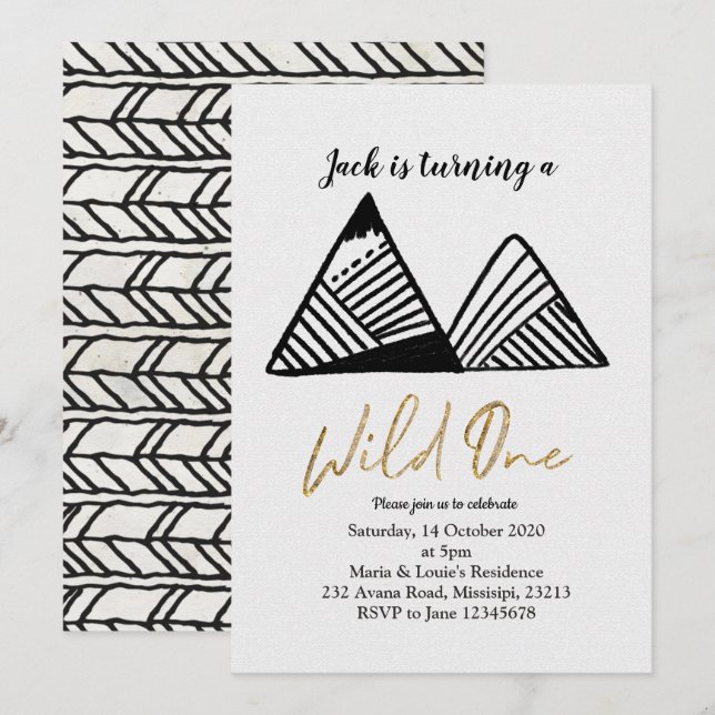 Wild one Mountain first birthday invite (Front/Back)