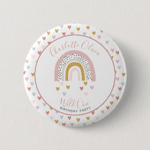 Wild One Muted Rainbow Girl's 1st Birthday Party 6 Cm Round Badge