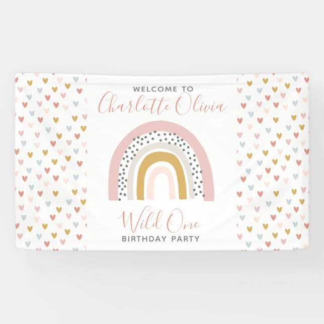 Wild One Muted Rainbow Girl's 1st Birthday Party Banner (Horizontal)