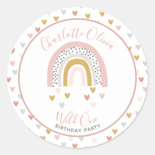 Wild One Muted Rainbow Girl's 1st Birthday Party Classic Round Sticker