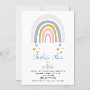 Wild One Muted Rainbow Girl's first birthday Invitation