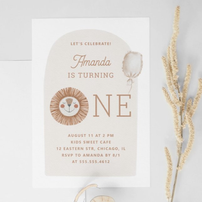 Wild One | Neutral Boho Lion First Birthday Party Invitation (Creator Uploaded)