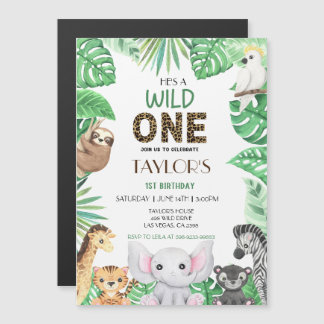Wild One Neutral Celebration- Safari Adventure! Magnetic Invitation