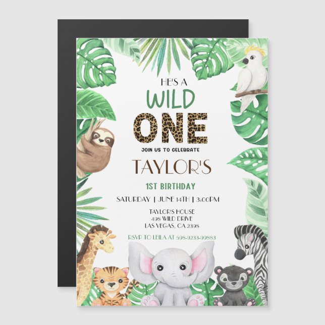 Wild One Neutral Celebration- Safari Adventure! Magnetic Invitation (Front/Back)