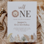 Wild One Neutral Leaves Birthday Invitation<br><div class="desc">A watercolour lion with neutral leaves along the bottom,  perfect for your jungle or safari animal themed Wild One Party!</div>