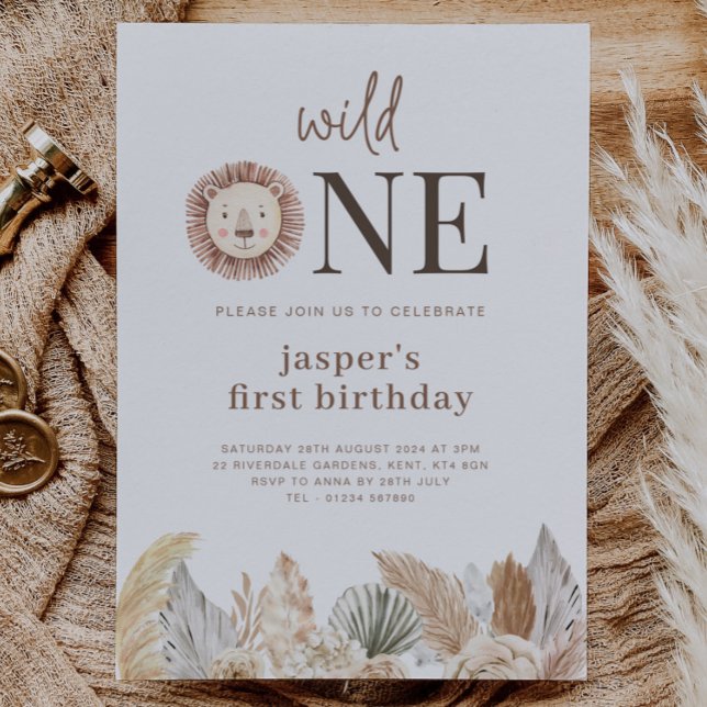 Wild One Neutral Leaves Birthday Invitation (Creator Uploaded)