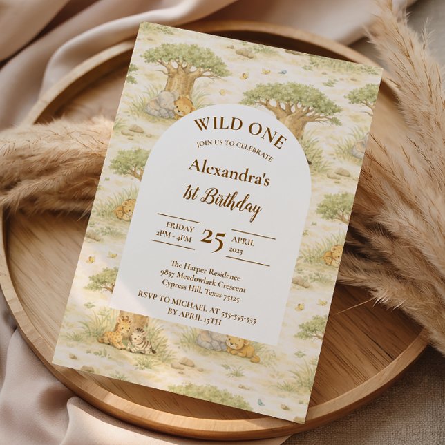 Wild One Neutral Safari First Birthday Invitation (Creator Uploaded)