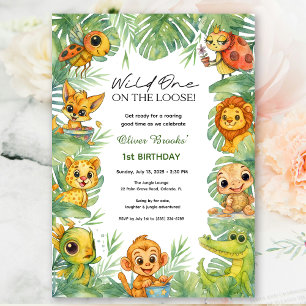  Wild One on the loose!   Boy 1st Birthday Invite