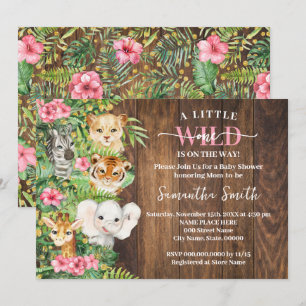 Wild One on the Way Pink Rustic Safari Baby Shower Invitation