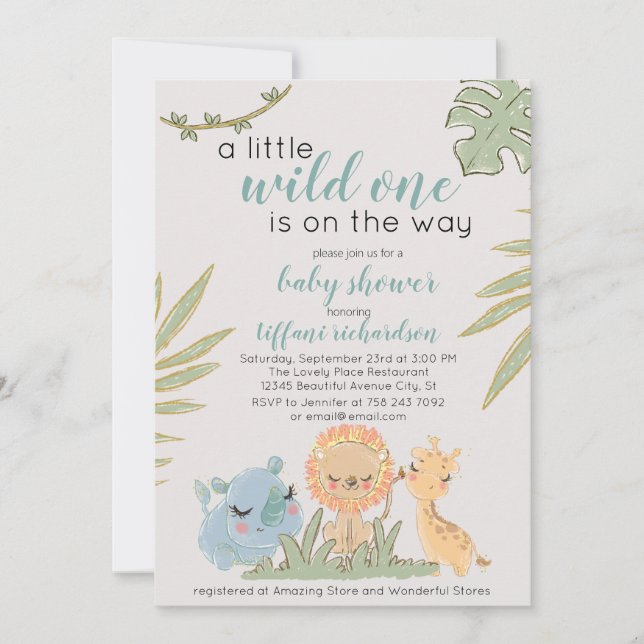 Wild One On The Way Safari Animals Baby Shower Invitation (Front)