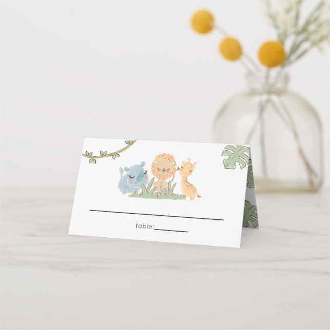 Wild One On The Way Safari Animals Baby Shower Place Card (Front)