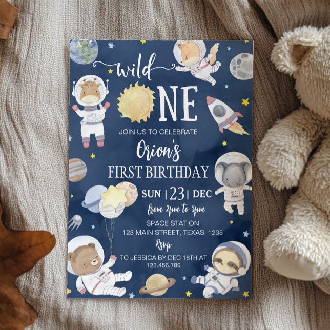 Wild One Outer Space Safari Animals 1st Birthday Invitation (Creator Uploaded)