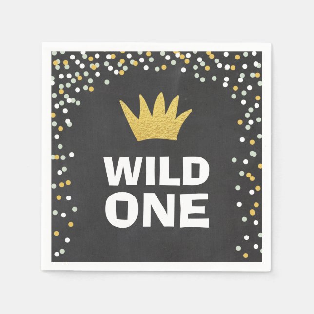 Wild one Paper Napkin Gold Crown First birthday (Front)