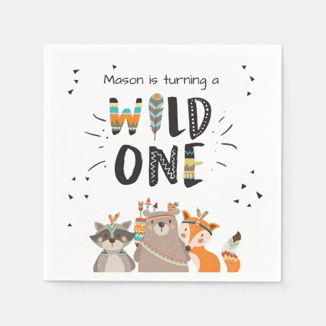 Wild one Paper Napkin Tribal Woodland Animals Boy (Front)