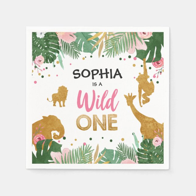 Wild One Paper Napkins Wild Jungle Animals Girl (Front)