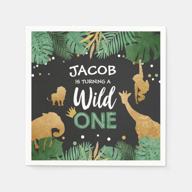 Wild One Paper Napkins Zoo Wild Jungle Animals (Front)