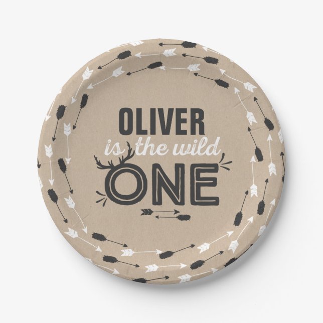 Wild One Paper Plate 7" Rustic Kraft Wild One (Front)