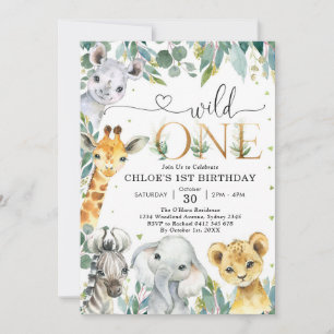 Wild One Party Animals 1st Birthday Invitation