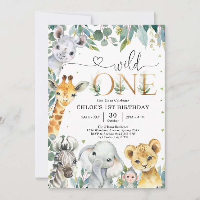 Wild One Party Animals 1st Birthday Invitation (Front)