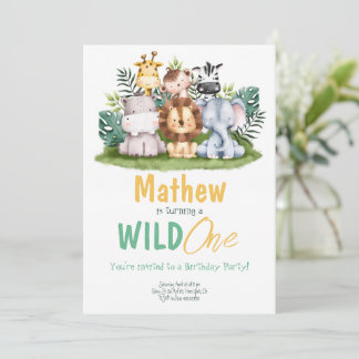 Wild One Party animals Birthday Invitation 