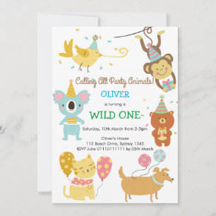 Wild One party Animals Boy Baby birthday Invitation