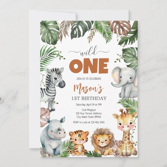 Wild One Party Animals Kids 1st Birthday Invitation (Front)