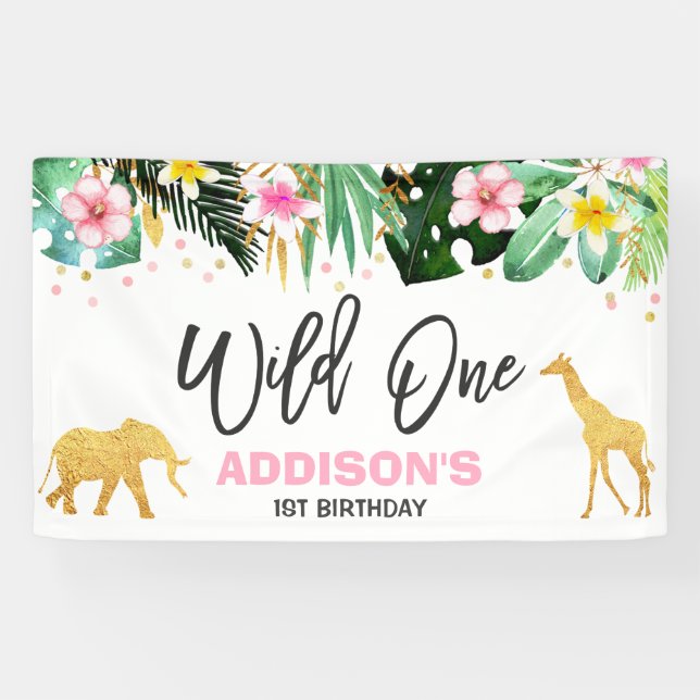 Wild One Party Banner Jungle Animals Party (Horizontal)