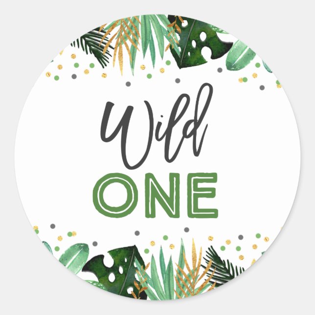 Wild One Party Favour Tag Sticker Jungle Animals (Front)