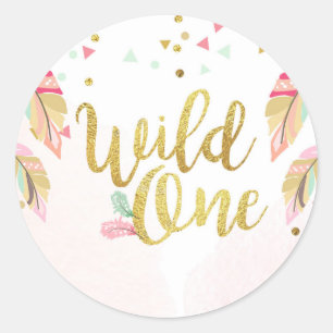 Wild one Party Favour Tags Sticker Pink Gold Boho