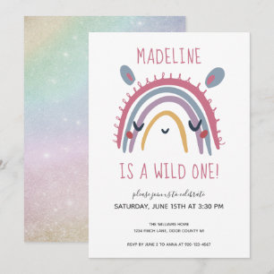 Wild One Pastel Rainbow Girl 1st Birthday Party Invitation