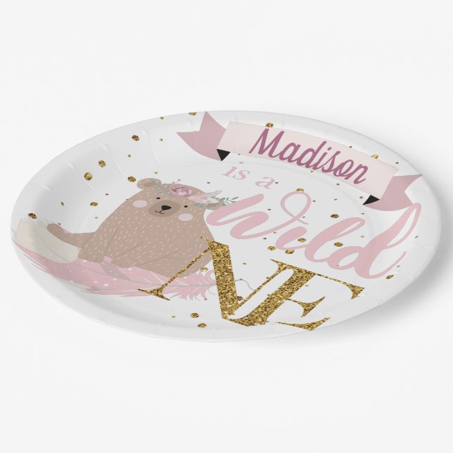 Wild One Personalised Birthday Girl Paper Plate (Angled)