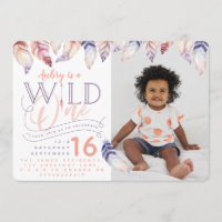 Wild one photo birthday invitation.