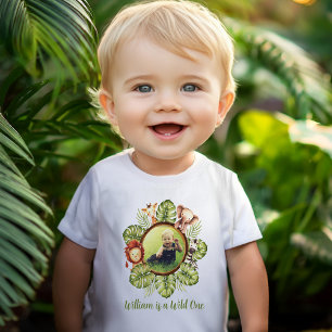 Wild One Photo Cute Jungle Animals 1st Birthday Baby T-Shirt