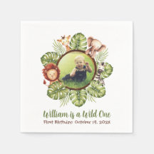 Wild One Photo Jungle Animals Leaves 1st Birthday