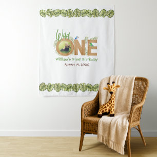 Wild One Photo Jungle Leaves 1st Birthday Backdrop Tapestry
