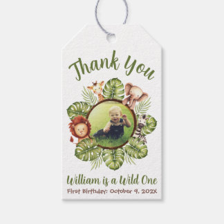 Wild One Photo Safari Jungle Leaves First Birthday Gift Tags