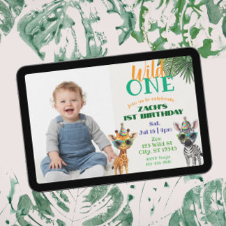 Wild One Picture Party Animal 1st Birthday Invitation
