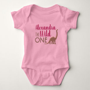 Wild One Pink and Gold Dinosaur 1st Birthday Baby Bodysuit