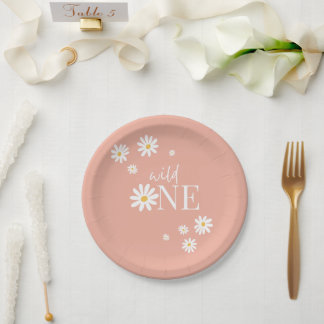 Wild One Pink Daisy 1st Birthday Paper Plate