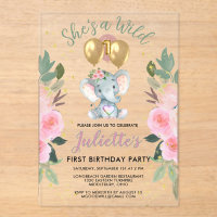 Wild One Pink Girl Elephant First Birthday 
