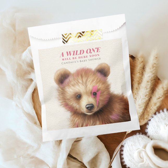 Wild One Pink Hair Bear Baby Shower Favour Bag (Creator Uploaded)